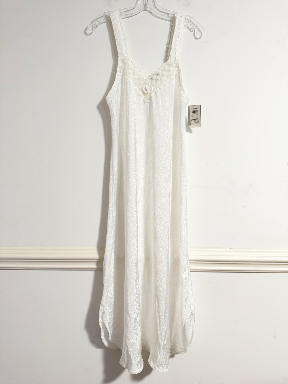 Vintage Christian Dior White Lace Trim Maxi Nightgown Dress L NWT Bloomingdales